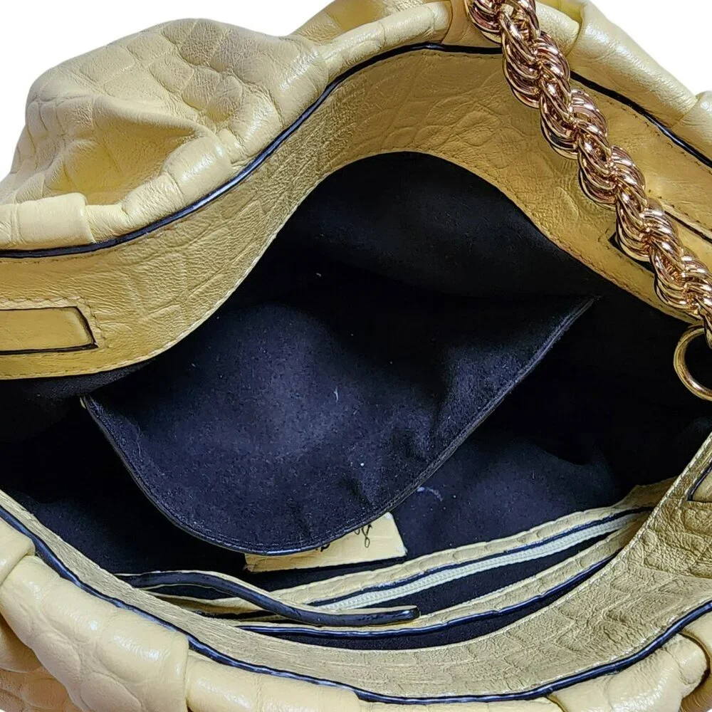 Sam Edelman Cream Croc Embossed Faux Leather Shoulder Bag Gold Chain‎ Strap Hobo